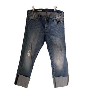 Kut From The Kloth Cameron Straight Leg Jeans Cuffed Distressed Size 10